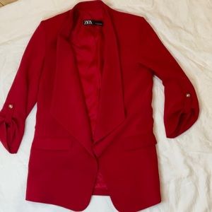 Zara | Red Blazer | Size US S | Button Sleeves | Lined Blazer with Shoulder Pads